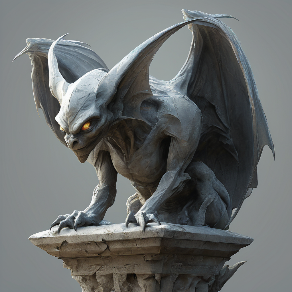 <lora:artfullygargoyle_sdxl_v1:1>,Logo,Gargoyles are magical creatures that were originally created by a very powerful cleric from stone statues. The first gargoyles were terrible winged stone monsters,designed to protect holy places from evil spirits. Still,during a huge magical battle,their inner being was altered and they became fully conscious creatures that have a very high affinity for magic. After centuries of magical modifications and enhancements,gargoyles are nowadays a very much changed race that is not warlike at all but rely entirely upon magic,