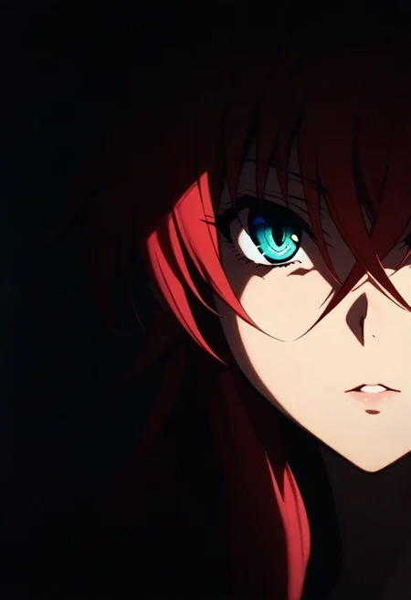 1girl, rias gremory, solo, dark, light, masterpiece, best quality, very aesthetic, close up,  parted lips