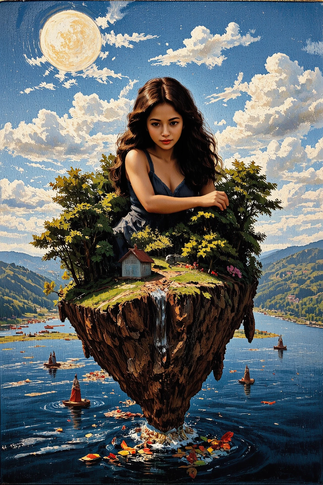 (floating island) Filipino noon, beautiful landscape, woman, intricate, very detailed, sharp, colorful, multilayer painting,  <lora:Hand v2:1> <lora:Anti-Blur:1> <lora:Insane Detail Slider:0.5>   <lora:Flux.1_Turbo_Detailer:0.6> <lora:flux-photo-transparent_Alpha_1.0:0.8> <lora:flux.1_lora_flyway_Epic-detail_v2:0.6> <lora:Painterly01b_CE_FLUX_AIT:1> pntrlyCE_style
