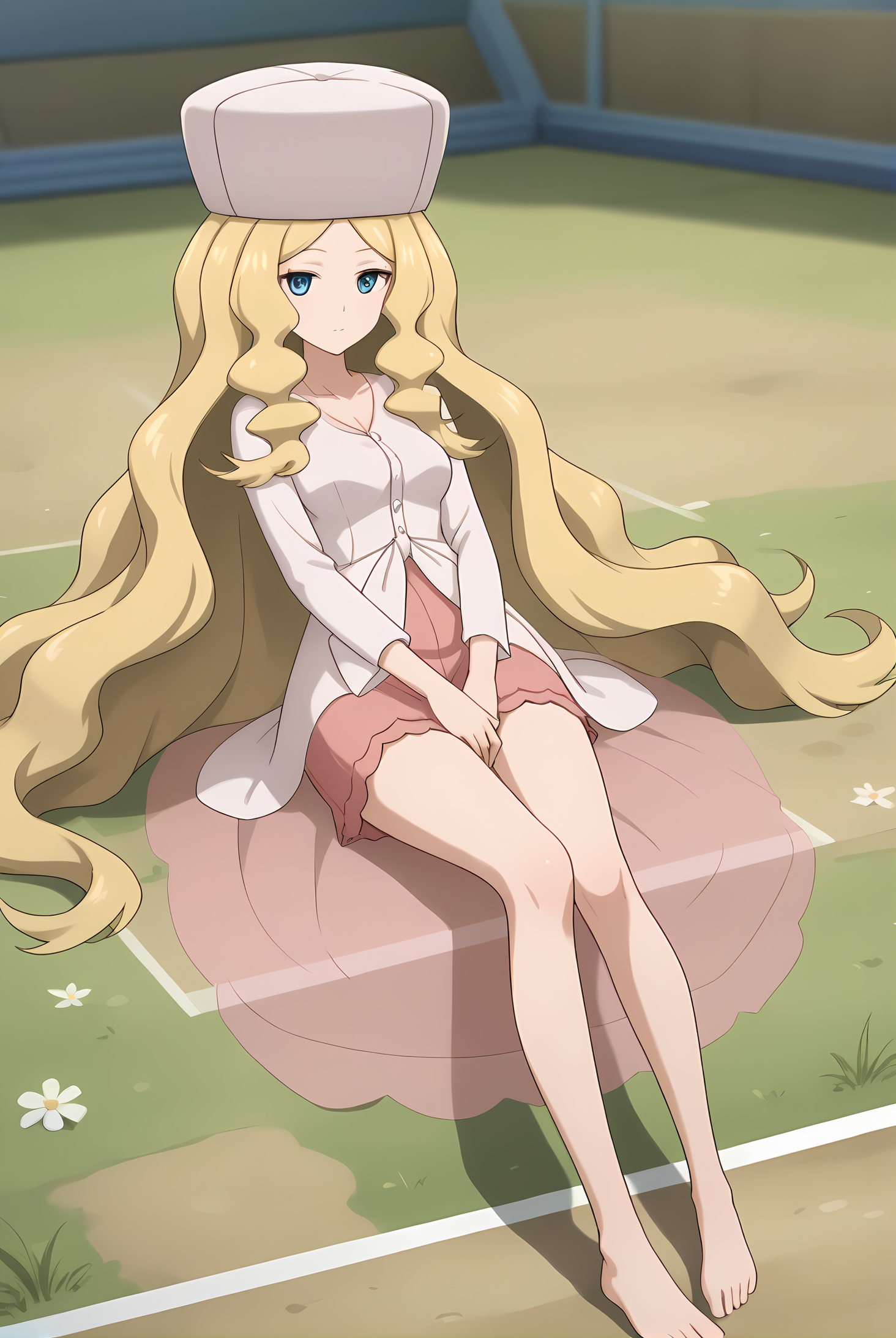 (casual clothes), pk-caitlin, pink hat, blonde hair, very long hair, blue eyes, medium breasts, 1girl, solo, skinny, score_9, score_8_up, score_8, score_7_up, score_7, score_6_up, score_6, score_5_up, score_5, source_anime, horny, outdoors, (1.3::full body|0.3::sitting|0.4::standing|0.4::lying|straight-on|0.6::close-up| :1.20), feet, <lora:pk-caitlin-V01-000004:0.90>