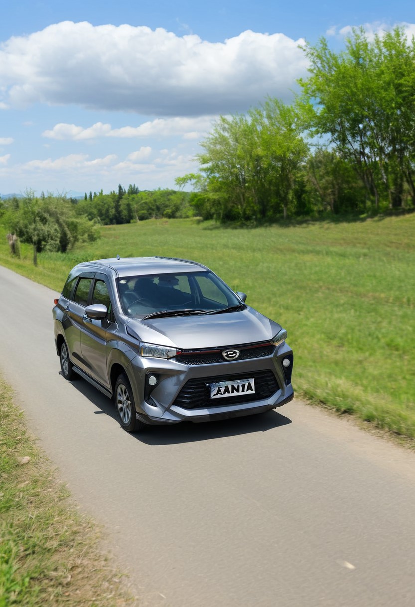 high resolution, best quality, Car, Daihatsu Xenia, Sunny Day, countryside, road, high speed,