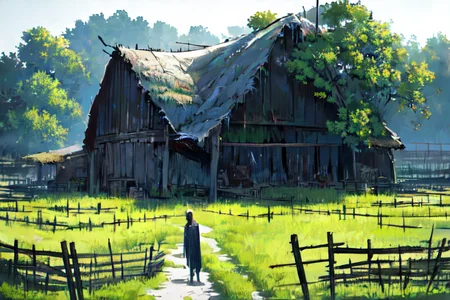 (otherworldly), highly insanely detailed, masterpiece, top quality, best quality, highres, 4k, 8k, RAW photo, (very aesthetic, beautiful and aesthetic), farm, fields, barn, fence, fantfa, <lora:FantasyFarm-10:1>,
1girl,
(dark blue hair ),
(pure white background,transparent background),âââ