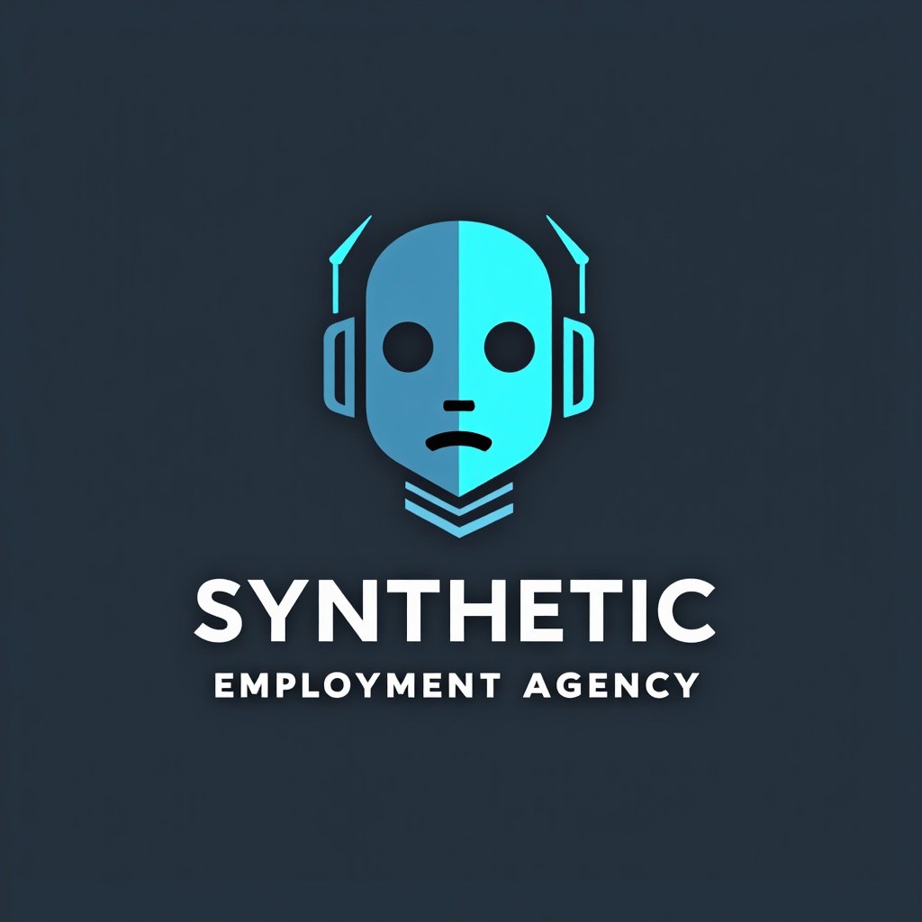 modern, clean logo with stylized robot head and a company name: "SYNTHETIC EMPLOYMENT AGENCY"