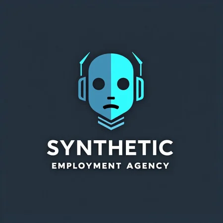 modern, clean logo with stylized robot head and a company name: "SYNTHETIC EMPLOYMENT AGENCY"
