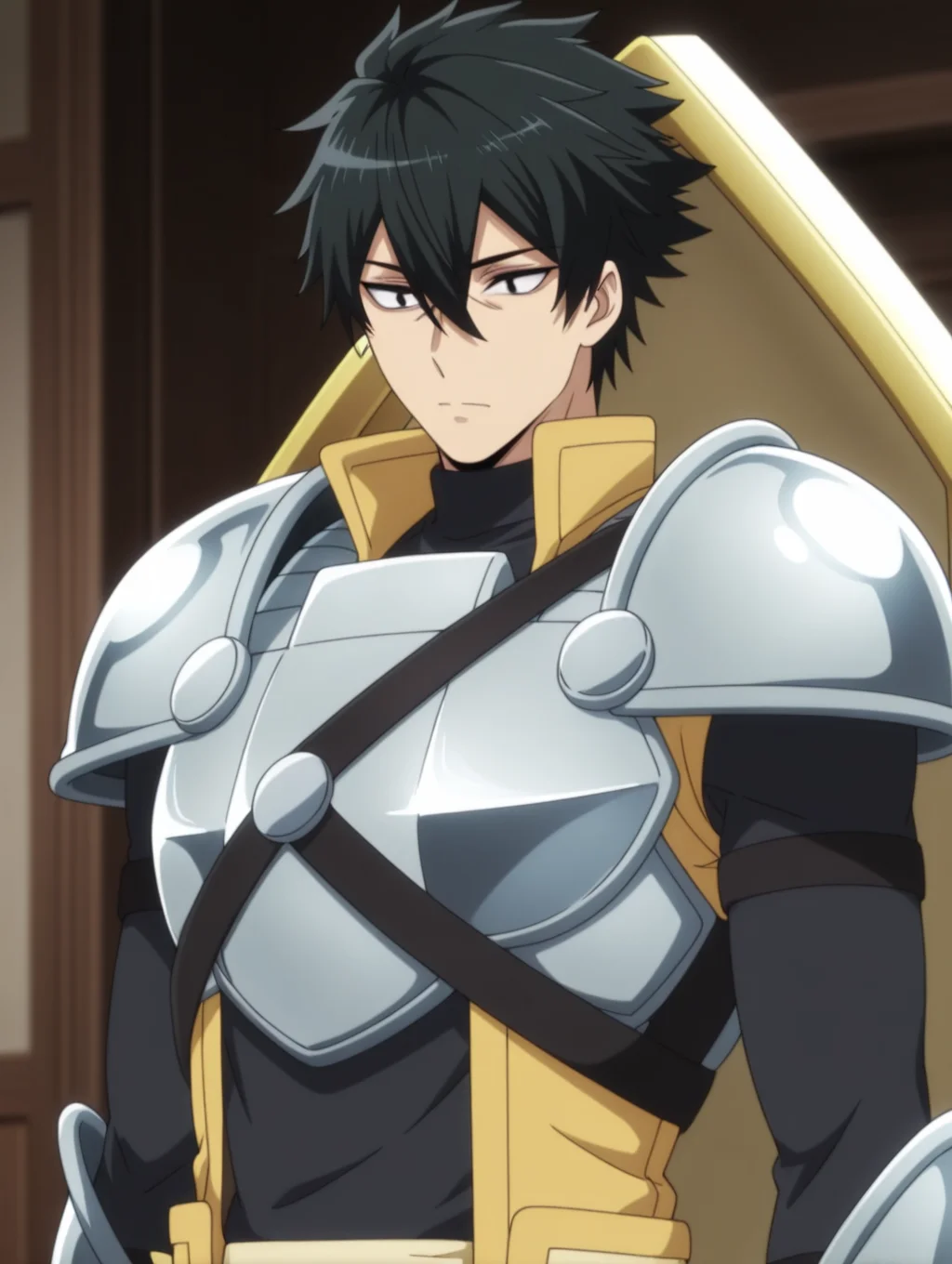 masterpiece, best quality, amazing quality, 1 boy, solo, male focus, Rud, hair between eyes, armor, black eyes, black hair