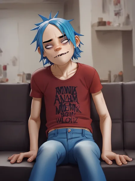 score_9, score_8_up, score_7_up,  score_6_up, BREAK, Gorillaz2D, solo, blue hair, white eyes, jeans, black sfoes,  <lora:Gorillaz_2D:0.8>   <lora:LilAndystyle:1> Andystyle,