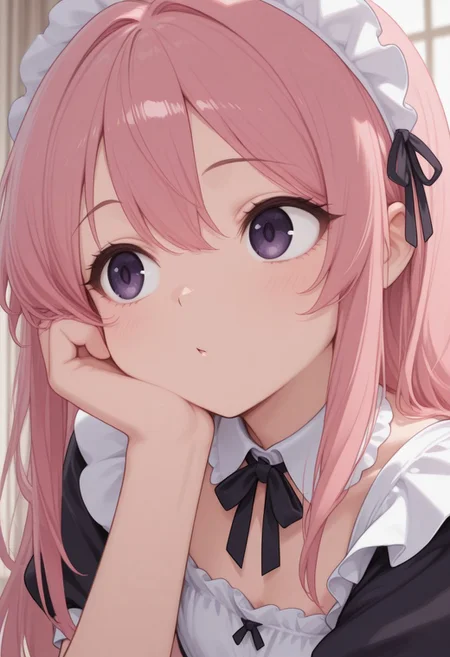 CivChan, pink hair, purple eyes