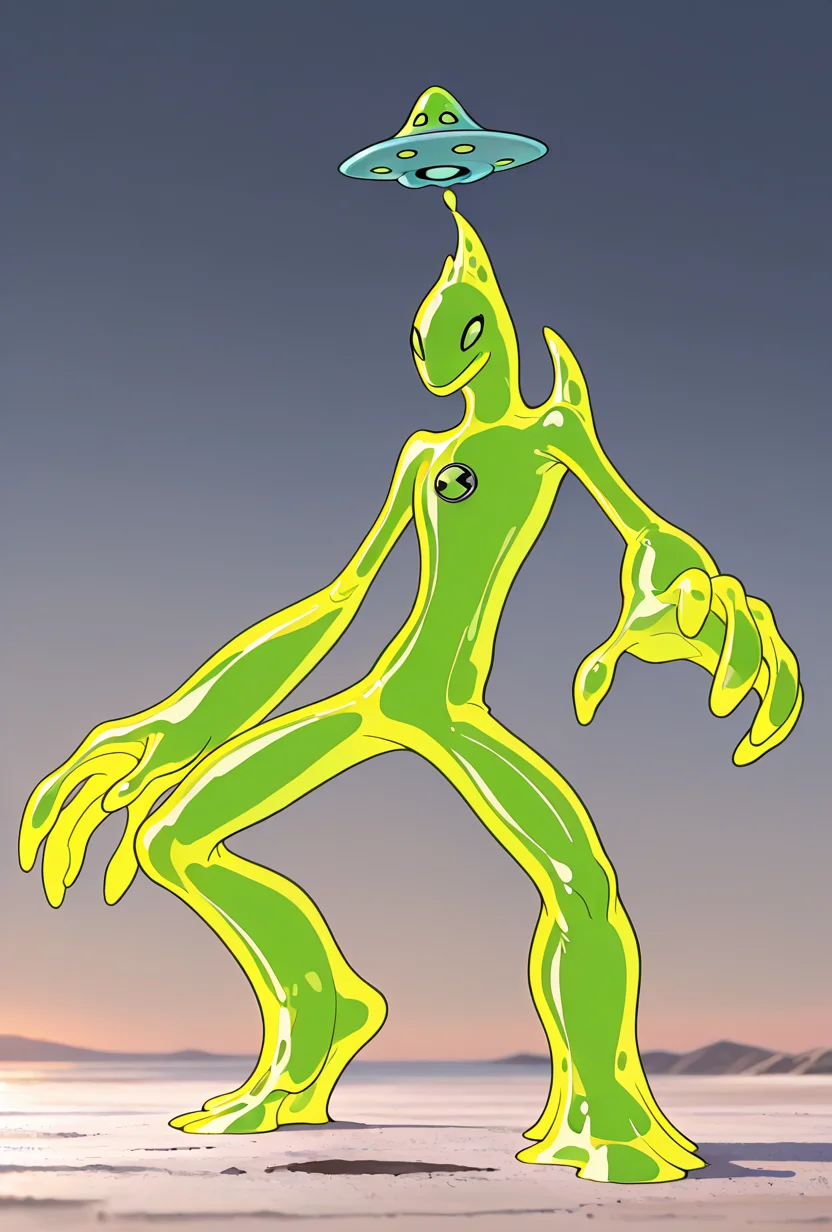 <lora:goop-09:1> goop, solo, no humans, male focus, colorful skin, pokemon (creature), slime (substance), translucent character, transparent skin, floating small ufo on head, dynamic pose, stretchy limbs, colorful slime, massive hands,
hole in body, smiling, orange slices, fruit hat, african fruit hat,, masterpiece, best quality, amazing quality, very aesthetic, absurdres, newest,