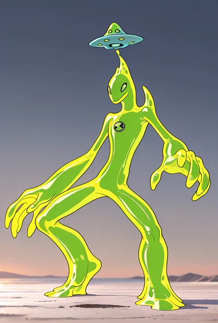 <lora:goop-09:1> goop, solo, no humans, male focus, colorful skin, pokemon (creature), slime (substance), translucent character, transparent skin, floating small ufo on head, dynamic pose, stretchy limbs, colorful slime, massive hands,
hole in body, smiling, orange slices, fruit hat, african fruit hat,, masterpiece, best quality, amazing quality, very aesthetic, absurdres, newest,