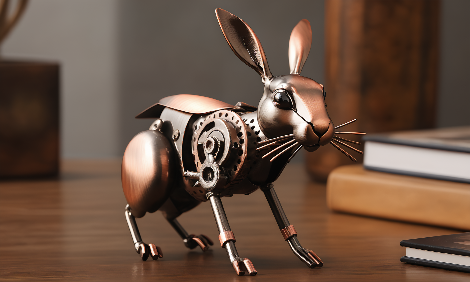 <lora:vintagemechcd_xl-000012:0.8>,a simple-structured hare made of vintagemechcd_xl standing on wooden table,desktop ornament,detailed,hi-res photo,bronze theme,chinese zodiac,no humans,close-up,microspur,indoors,living room,simple background, emotional,harmonious,high budget,moody,epic,gorgeous,perfect lighting,realistic,photorealistic,photographic,photo (medium),real,moody lighting,volumetric lighting,reality ray tracing,8K,HDR,UHD,masterpiece,best quality,highly detailed,high resolution,finely detail,extremely detailed,ultra detailed,wallpaper
