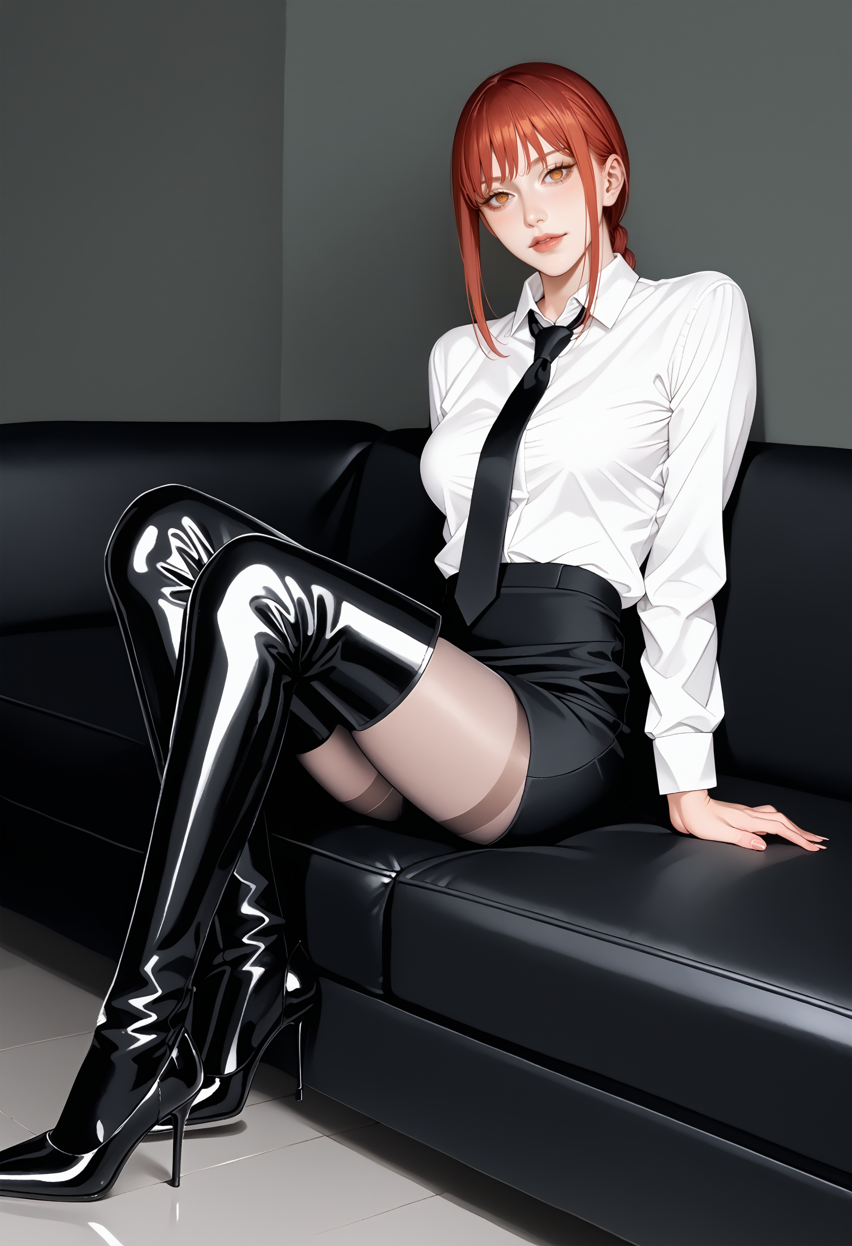 score_9,score_8_up,score_7_up,1girl,solo,makima \(chainsaw man\),white collared shirt,necktie,black pencil skirt,pantyhose,pantyhose under boots,looking at viewer,<lora:IzayoiLycoXL:0.8>,<lora:OBLK-000001:0.85:lbw=CLOTHE>,oblk,(thigh boots:1.2),stiletto heels,high heel boots,black footwear,shiny footwear,pointy footwear,
BREAK
nightclub,dark atmosphere,mysterious,seductive,glamorous,soft lighting,high contrast,intricate design,sharp focus,minimalistic background,