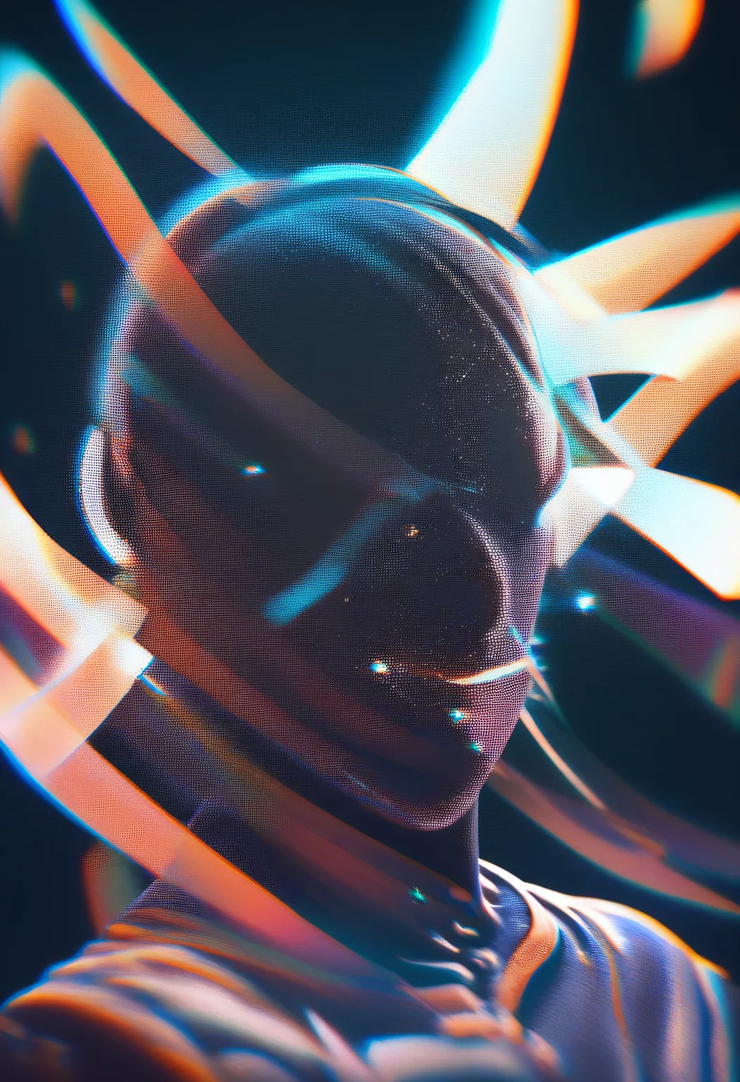 score_9, score_8_up, score_7_up, score_6_up, zy_fut, 1girl, solo, shirt, long , upper body, portrait, black background, space, science fiction, shiny, glowing, chromatic aberration, <lora:zy_fut_v1:1>