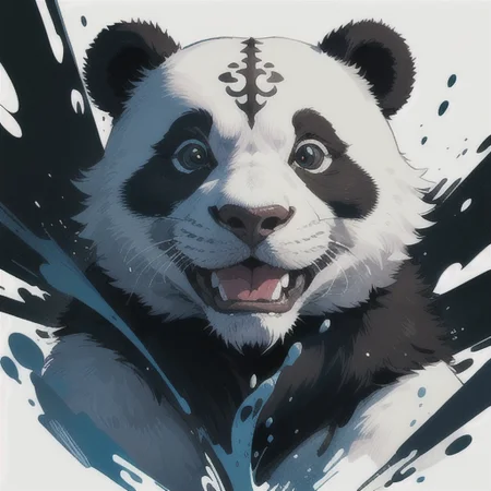 masterpiece, best quality, panda, large eyes, (cartoon), upper body, splashing, abstract, psychedelic, (neon:0.8), extremely detailed, (white background:1.3), ink, (creative:1.3), intricate detail, (pretty face), dynamic lighting, natural lighting, (black:1.3),(white:1), photorealistic, sy3 <lora:Sy3:0.35> <lora:ink-0.1-3-b28-bf16-D128-A1-1-ep64-768-DAdaptation-cosine:1>