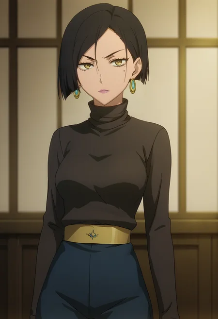score_9, score_8_up, score_7_up,source_anime, high res image, masterpiece, best quality, 1girl, solo, cowboy shot, looking at viewer, <lora:Sanka-Aria:0.8> sanka aria, dark-skinned female, makeup, turtleneck, earrings,