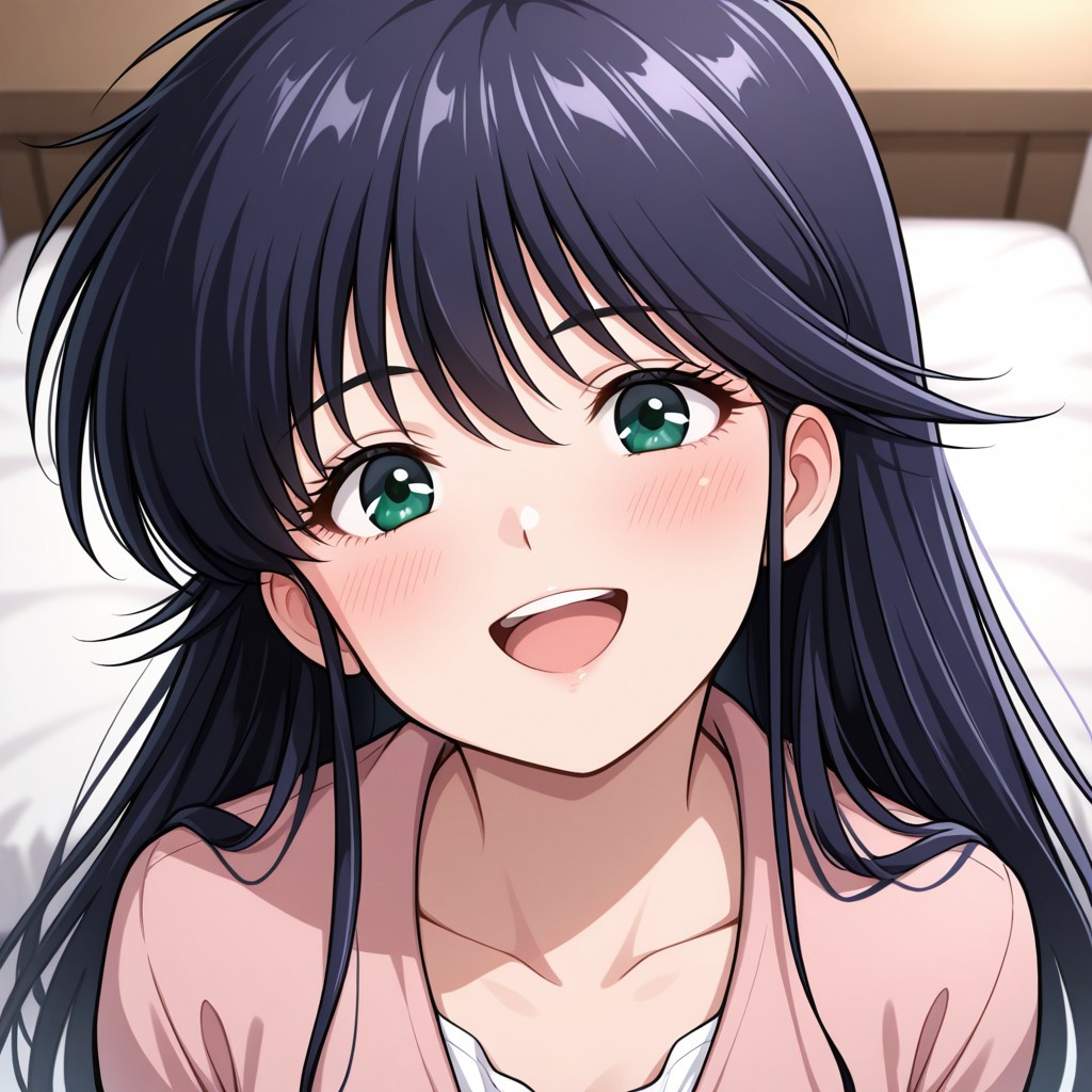 masterpiece, best quality, 32k, high resolution, absurdres,  ayukawa madoka, POV, looking at viewer, blush, smile, open mouth, upper teeth only