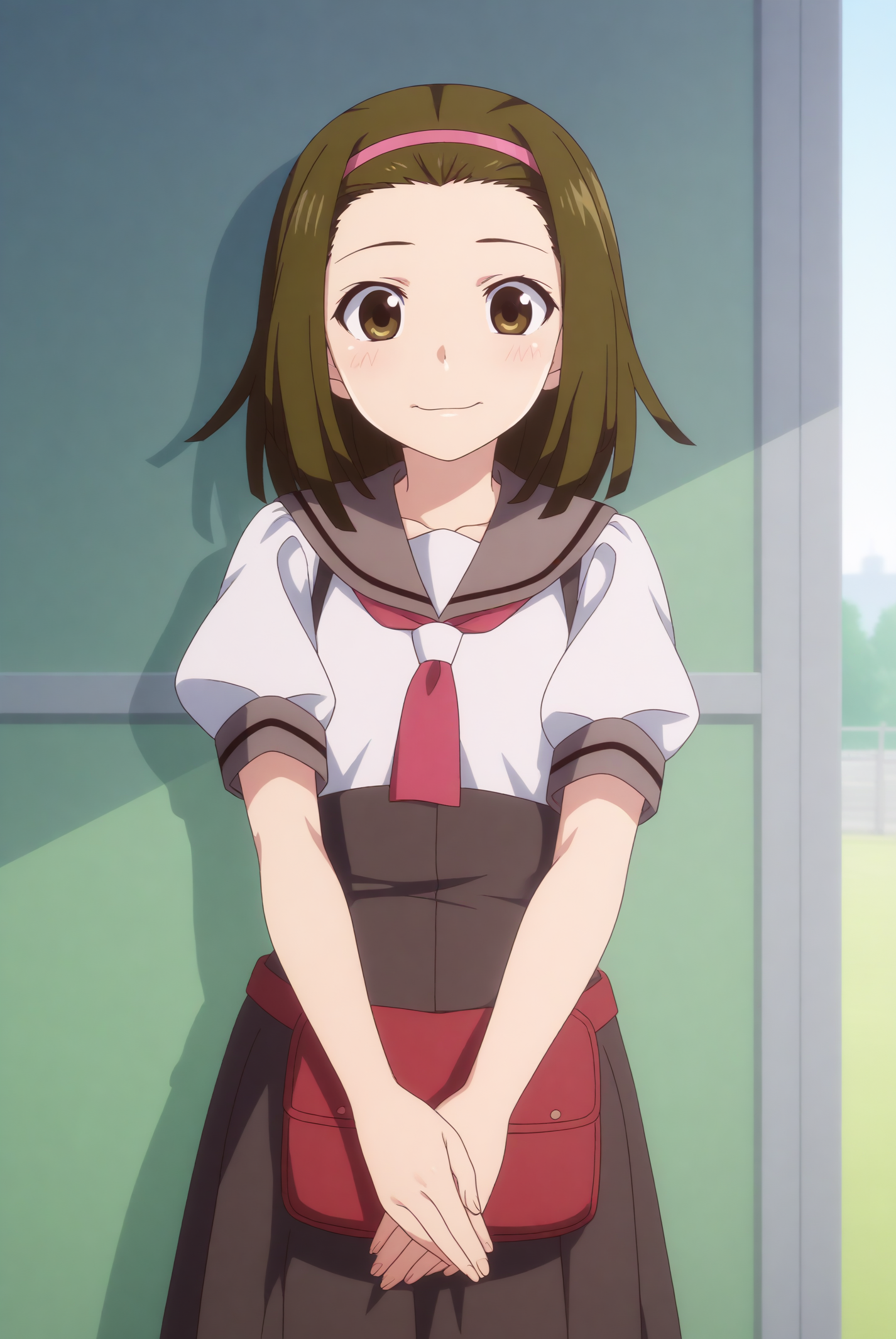KomiNadeko, puffy short sleeves, school uniform, serafuku, white shirt <lora:Monogatari-KomiNadeko-PDXL:0.8>