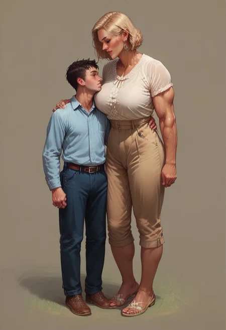 score_9, score_8_up, score_7_up, s,BREAK, 1
norman rockwell style,TWSM, height difference, size difference, tall female, short male, hetero couple, size difference, (tall muscular female), short male, short male with old facial features, short old male with wrinkles, short 50 year old male, masterpiece