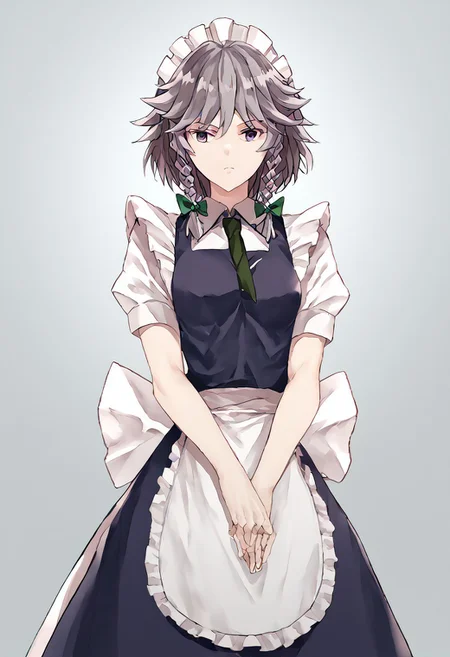 score_9, score_8_up, score_7_up, score_6_up, score_5_up, score_4_up, source_anime, 1girl, solo,
Sakuya, bow, dress, maid, maid headdress, short sleeves,
masterpiece, best quality, very aesthetic, absurdres,