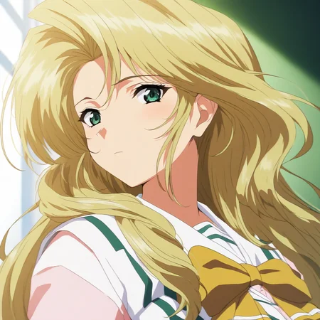 masterpiece,1girl,solo,looking at viewer,upper_body,portrait,<lora:Kaori_Replay ag4o v1:1> kaori_replay, blonde hair, long hair, green eyes,school uniform,