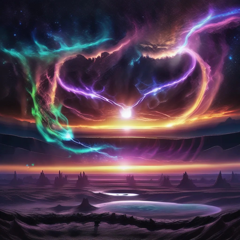 dragon, landscape, planet, star (sky), sunset, signature, aurora, starry sky, cloudy sky, tree