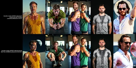 person wearing a plain simple tank top dark mustard yellow-(shirt with sweat:1.3) in a distant planet moon surface alone,large (sweat-spots-smudges on :1.2)armpit,natural lighting, 4k uhd, dslr, high quality, Fujifilm XT3 front view of Chris Hemsworth on his shorts wearing a vneck dark-lime green (shirt with sweat:1.3) lying resting on the ground in the gym alone, dynamic pose, his arms are pointing to the camera,large (sweat-spots-smudges on armpit:1.2), (extended legs:1.2), boots, natural lighting, 4k uhd, dslr, high quality, Fujifilm XT3 a profession studio photo of a man and a woman inside a gym (back to back:1.2), arms crossed, one handsome 35 yo happy hairy Irish man on the left, wearing purple, and a 25 yo woman blonde girl on the right, wearing green. A photo shot in a (medium side body shot:1.2). They are wearing (tank top:1.1) loose stringer (shirts with sweat:1.15) with extreme low-cut dropped side armholes, their shirts are dripping in sweat, the armpit area is wet, sweat-spots-smudges on armpit, face, head, hands down, woman big cleavage side boobs and shaved armpits, man with side pecs and hairy armpits, shorts. The background is a gym room well lit with natural warm sunrays. photo, A man with a tattoo on his left arm is wearing a gray t-shirt that is soaked with sweat. The t-shirt is dripping with sweat and there are measurement markings right in the center on the shirt that show the amount of sweat dripping from it. The man's face is serious and he is looking directly at the camera. The background is black and the man is standing in the center of the frame., sweat-spots-smudges on chest, cropped face, sweat-spots-smudges on armpit, caucasian, tattoo on his arm, 1boy, solo, male focus, shirt, head out of frame, simple background, tattoo, upper body, black background, short sleeves, grey shirt, white shirt, facial hair, facing viewer, t-shirt, closed mouth, realistic photo, A image with a circle in the middle showing a zoom on Matthew McConaughey armpit. He has a long brown hair and a beard is wearing a white shirt with sweat and sunglasses. sweat-spots-smudges on armpit. He is standing on a red carpet with a microphone in front of him. Behind him there is a sign that says "Disney's Hollywood Studios". The man is smiling and waving his hand in the air. There are other people in the background but they are out of focus. medium body shot, teeth, open mouth, sunglasses, shirt, facial hair, white shirt, multiple boys, male focus, arm up, collared shirt, sleeves rolled up, teeth, 6+boys, beard, pants, holding, glasses, realistic, standing, parted lips, dress shirt, indoors <lora:lbw_models\OUTPUT\adjusted_Sweaty Shirt Flux v6-000034.safetensors:0.93:0.93>