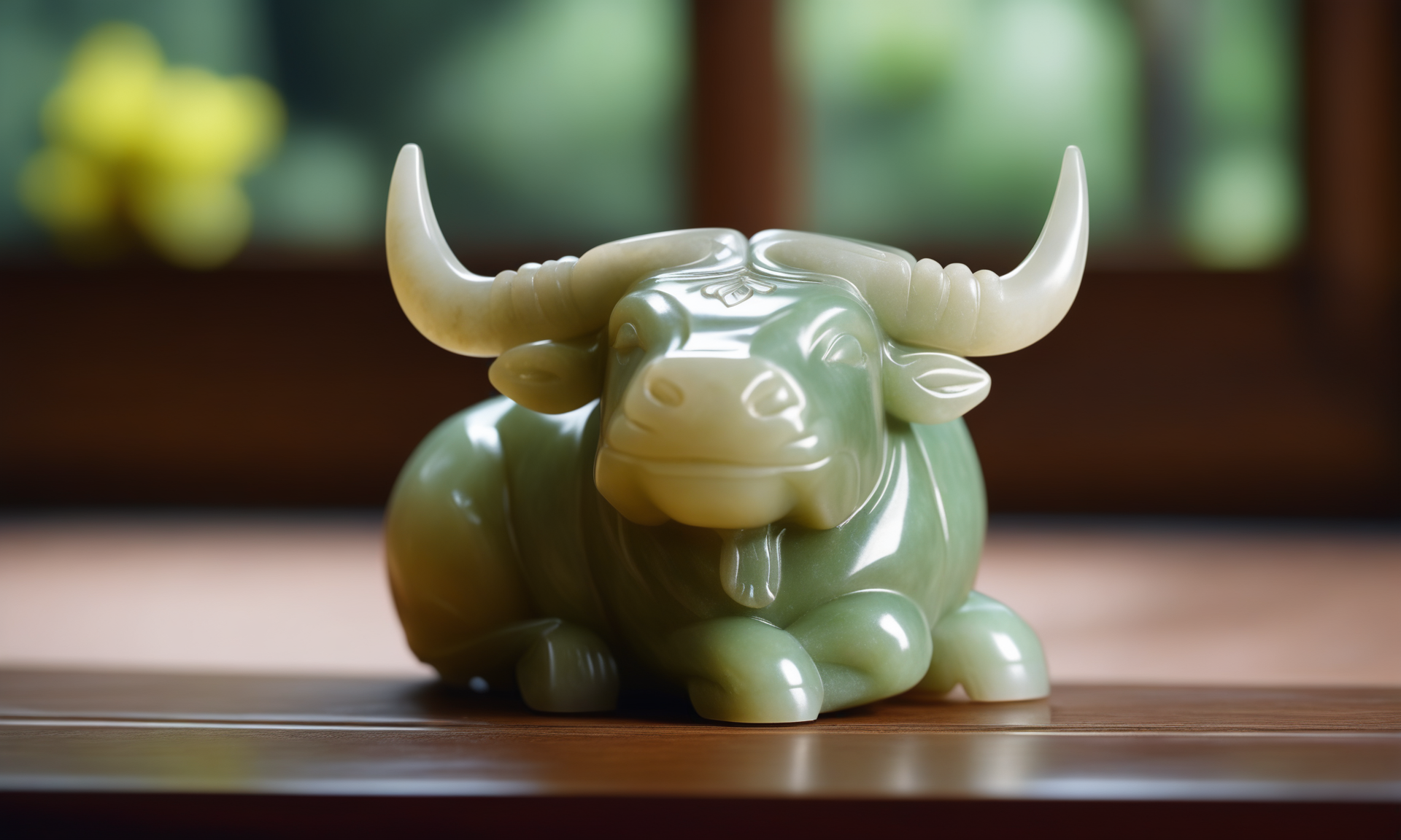 cinematic film still <lora:jadecarvingcd_xl-000007:0.8>,a statue of a ox made of (jadecarvingcd_xl,jade carving,translucent) on floor,no humans,long-focus,indoors,chinese zodiac,wooden table,cutie,cute,still life,animal statue,front view,facing viewer,looking at viewer . shallow depth of field, vignette, highly detailed, high budget, bokeh, cinemascope, moody, epic, gorgeous, film grain, grainy, 8K, HDR, UHD, masterpiece, best quality, highly detailed, high resolution, finely detail, extremely detailed, ultra detailed, wallpaper