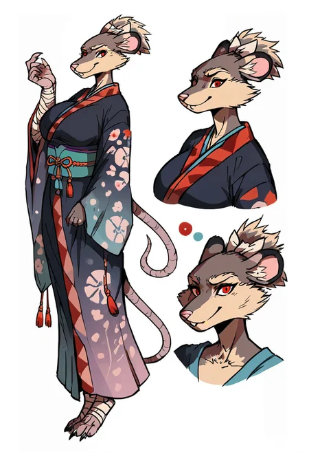 Score_9_up, score_8_up, score_7_up, 1girl, (Fem_splinter), solo, furry female, red eyes, kimono, bandages, huge breasts, gentle smile, , (realistic), (painted art:1.3), CharacterDesignXL, reference sheet, (full body, from side, front:1.1), upper body, cartoon,