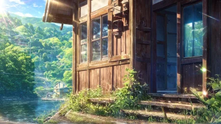 general, tree, no humans, scenery, house, outdoors, fence, grass, power lines, nature, window, day, building, stairs, forest, plant, sunlight, utility pole, sky, bare tree, water, diffraction spikes, lens flare, landscape
<lora:MakotoShinkai_ANI31_LoKr:1>