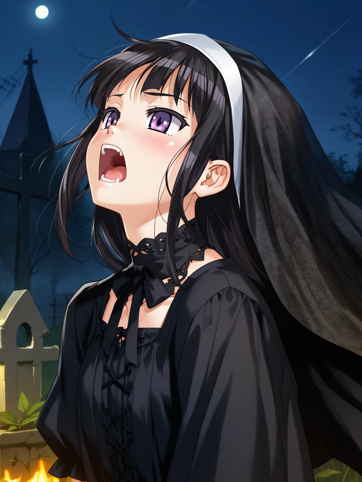 (upper body, solo focus:1.2) <lora:happy_tentacle-midori-v0.1-000040:0.8>, ht_midori, black hair (petite:1.2), <lora:Shed_The_Skin's StS_age_slider_v1_initial_release:-1.25> ( :1.1) ( (head back :0.8) , , ( :1.2) , screaming , :1.1) , outdoors, vegetation, ( :1.1), , (night, night sky :0.6), (blue sky:0.6) , (:0.5), , ( :0.9), graveyard, funeral, (funeral dress, black dress, black veil:1.3) ( :0.8) score_9, score_8_up, score_7_up, score_6_up, score_5_up, score_4_up, ( [(realistic, photorealistic:1.3):(realistic:1.2):16] [(3d:1.2)::14] :1) <lora:LUUNA's Lunas-NijiJourney-SDXL-B2:0.35>, nijijourney <lora:prgfrg23's Counterfeit-V3.0 Style SDXL_LoRA_Pony Diffusion V6 XL:0.5> <lora:mfcg's mfcgXL:0.12> <lora:reweik's gyokai(himehajime)_PonyXL_style_v01:0.14>