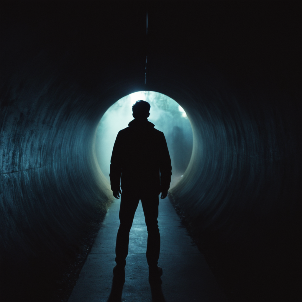 cinematic film still of  <lora:silhouette style:1>
A silhouette photo of a person standing in a tunnel with a flashlight,solo,1boy,standing,male focus,indoors,from behind,scenery,light particles,light,dark different shadow patterns, different shadows, cinematic, filmic, different colors, creative cinematography, covered in shadow, perfect shadow, detailed shadow, detailed background, detailed environment, award winning cinematography, casting shadow, film contrast, film saturation, high quality, 8k, silhouette style, shallow depth of field, vignette, highly detailed, high budget, bokeh, cinemascope, moody, epic, gorgeous, film grain, grainy