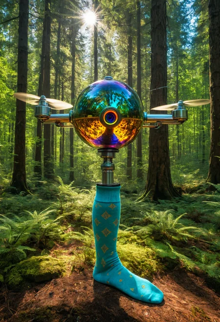 Psychedelic style ((( Vacuum Energy Harvester: Taps into the energy of empty space for near-limitless power. in 33. Sacred Grove of Druids. 2. The Sock Finder Drone, they have shiny chrome elements)))Answer
(((with exaggerated expressions))) Wearing a Veil of Illusions: Its true, horrifying form is hidden behind a constantly shifting mask of normalcy., Creative Lensball Photography: Place a glass lensball in front of your subject to capture an inverted, crystal-clear reflection of the scene. Hold it close to the camera for a surreal, magnified effect..(dynamic:1.1),sun rays,
(Vivid, HDR, Canon50, 8K, Hyper Realistic, Dramatic, Epic, Dynamic Contrast, Cinematic Lighting, increased brightness)(((Zoomed Out, Far away Shot))) = =. Epic dynamic lighting , vibrant,highly detailed,psychedelic,((Psychedelic, rainbow glow ))
((Vivid, Epic, Dynamic contrast)) (((Zoomed out, Far away shot, In frame)), (((Cinematic, Studio lighting, Contrast)))
<lora:juggernautXL_version6Rundiffusion:0.8><lora:rundiffusionXL_beta:0.8><lora:epicrealismXL_v5Ultimate:0.8><lora:crystalClearXL_ccxl:1><lora:extremely_detailed:0.8> extremely detailed
<lora:hyperkraximalism:0.2> hyperkraximalism
<lora:QuadpipeQp_sdxlV2:0.4>
<lora:xl_more_art-full_v1:0.1>
<lora:RMSDXL_Darkness_Cinema:0.2>
<lora:glowneon_xl_v1:0.4> glowneon, glowing, sparks, lightning, - Generate images with sharp edges and fine details.
- Produce high-resolution images with no blurriness or distortions.
- Create images with clear and well-defined subjects.
- Ensure that the output images have crisp lines and distinct features.
- Generate images with vibrant colors and accurate tones.
- Avoid noise or artifacts in the generated images.
- Focus on producing clear textures and patterns in the images.
- Emphasize clarity and definition in all aspects of the generated images.
- Prioritize the sharpness and clarity of the main subjects in the images.
- Optimize the AI model to produce clear and visually appealing images., Wlop, By art germ . Vibrant colors, swirling patterns, abstract forms, surreal, trippy