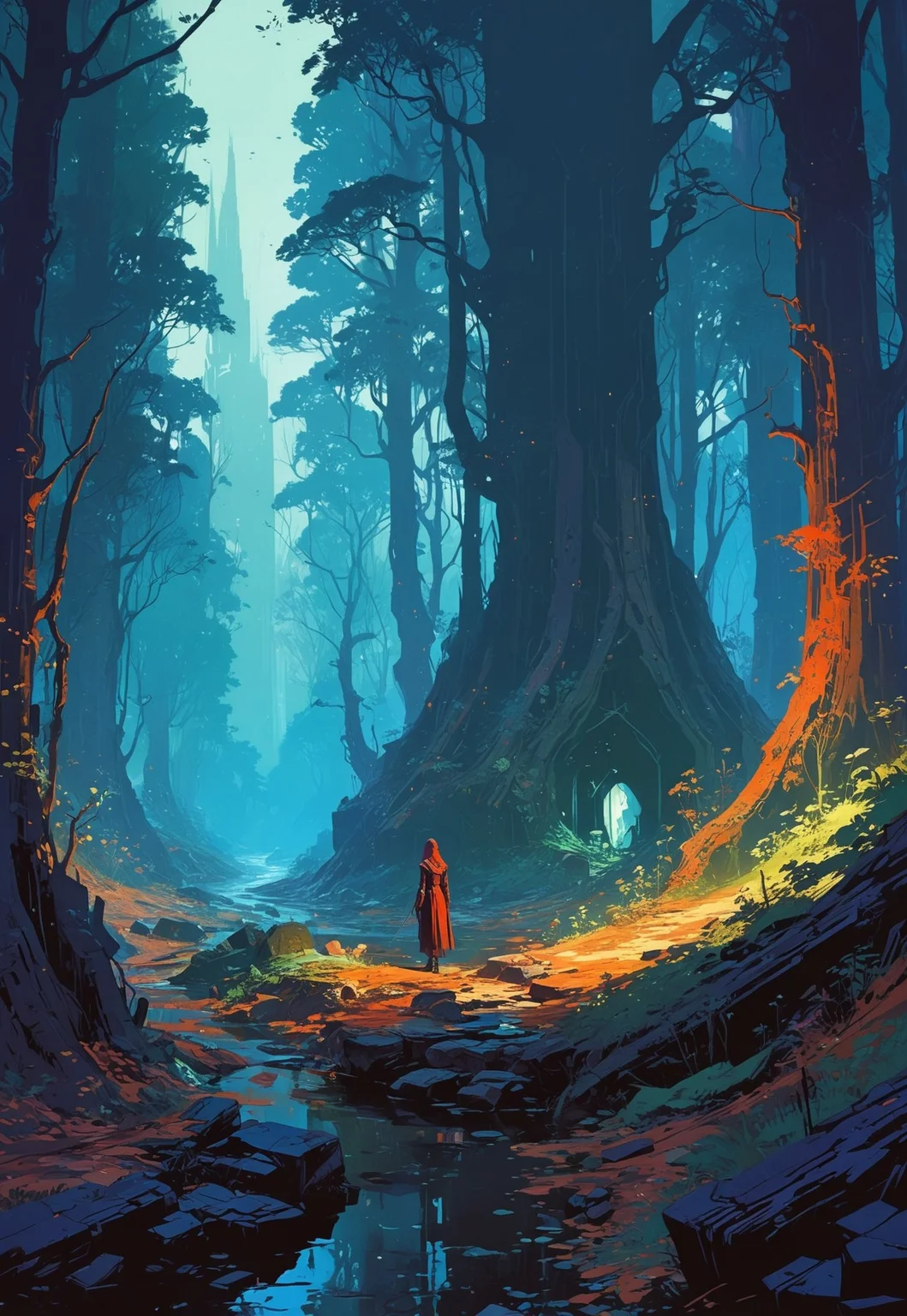 by Syd Mead , by Ephraim Moses Lilien , by Ismail Inceoglu , a ethereal transient Elven Beauty in a magic forest , in the (style of isometric game art:1.6), Macabre style, dark, gothic, grim, haunting, highly detailed,, limited dark palette, unusual colors, atmospheric haze, highly dramatic volumetric lighting.