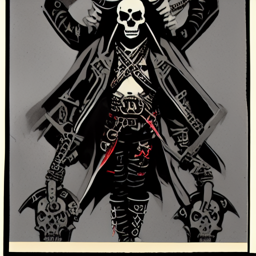 dual wielding, midriff, leather, skull, elbow gloves, barefoot, silhouette, samurai, male focus