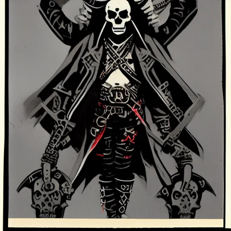 dual wielding, midriff, leather, skull, elbow gloves, barefoot, silhouette, samurai, male focus