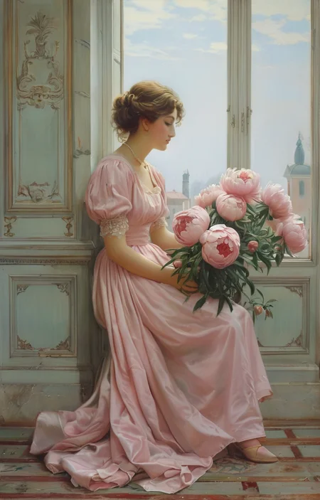 masterpiece,best quality,<lora:tbh362-sdxl:0.6>,illustration,style of Vittorio Reggianini, decaying peonies