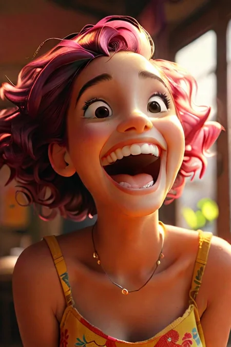 sunshine, girl laughing, no hair, vibrant, roll back and forth, cinematic lighting, <lora:add-detail-xl:0.48>, 8k, <lora:Cute_3D_Cartoon:0.64>, <lora:animeoutlineV4_16:-0.5>, Designed by Bage