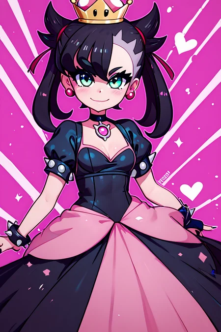 score_9, score_8_up, score_8, medium breasts, (curvy), cute, eyelashes, BREAK, , zzShadowHimeMarnieCitron, super crown, black hair, twintails, asymmetric bangs, crown, black dress, pink gemstone, pink waist bow, bangs, dress, jewelry, short sleeves, earrings, choker, black dress, black choker, <lora:ShadowHimeMarnie_CitronOC_PDXL_v2:0.8>,, BREAK, smile, closed mouth, looking at viewer, cowboy shot, ,,, embedding:zPDXL, Expressiveh, ,,, <lora:MantisStyle_PDXL_v2:0.8>, <lora:SDXLFaeTastic2400:0.5>, <lora:Expressive_H-000001:0.4>,