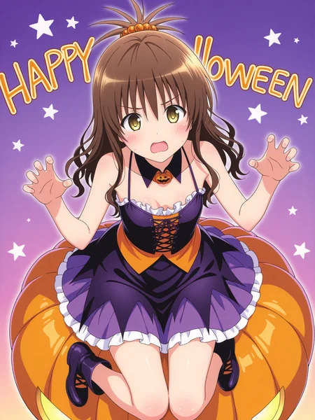 <lora:yuuki mikanv2:1>,mikan,5 fingers,full body,halloween costume,