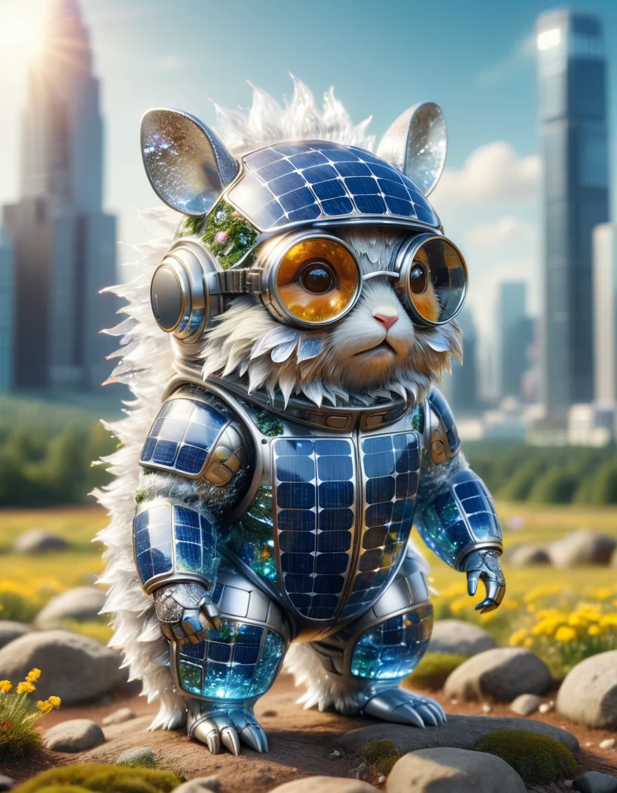 tilt-shift photo of . selective focus, miniature effect, blurred background, highly detailed, vibrant, perspective control, natural Tilt Shot (Whimsically artistic) , adorable extra (fluffy: 1.3) chubby miniature pika wearing an ral-phtvoltc cyberpunk suit with white furr and helmet wit futuristic googles, crystalz land, macro photography, (enchanting:1.3), (luminous:1.2), (oversized flora:1.1), mystical, vibrant photography, shimmering light, dreamy, whimsical, serene, soft-focus, hyper-detailed digital art, made out of ral-phtvoltc <lora:ral-phtvoltc-sdxl:1>