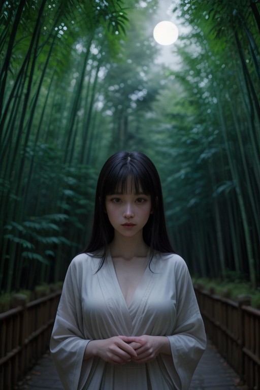 1girl, hyuuga hinata, purple eyes, white eyes, blunt bangs, black hair, hime cut, very large breasts, looking at viewer, fringe,konohagakure symbol, headband around neck ,solodynamic ink painting of a bamboo grove of japan, black and white,monochrome, great art, great sense of depth, ground level shot, the most beautiful bamboo grove in the world, bamboo leaves shining through rainwater, moon\(pale blue\) with a light overcast, beautiful woman\(ancient Japanese noble, beautiful kimono, beautiful long black hair\) looking up at the moon holding an umbrella,raining softly, fireflies flying around, bamboo leaves are placed three-dimensionally in the foreground, long distance shot
score_9, score_8_up, score_7_up, score_6_up, score_9, score_8_up, score_7_up, score_6_up,  shot, <lora:sdxl_lightning_8step_lora:1>    <lora:breasts++-PD-breast_bags-1.0:1>    <lora:HerrscherAGGA2024_Polo_Shirt_V1:0.6>   <lora:GirlfriendFNF_PDXL:0.8>