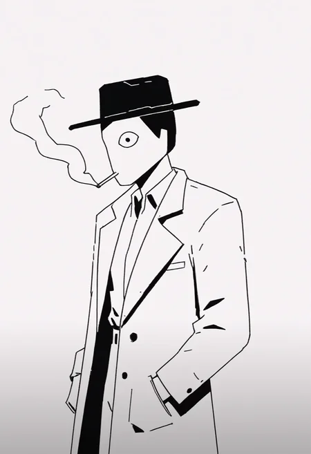 score_9, score_8_up, score_8, <lora:Request_The_Wolf_Style_SIAMÉS_for_PonyXL:1> w0lfstyl3, monochrome, greyscale, 1bot, fedora, trench coat, smoking,