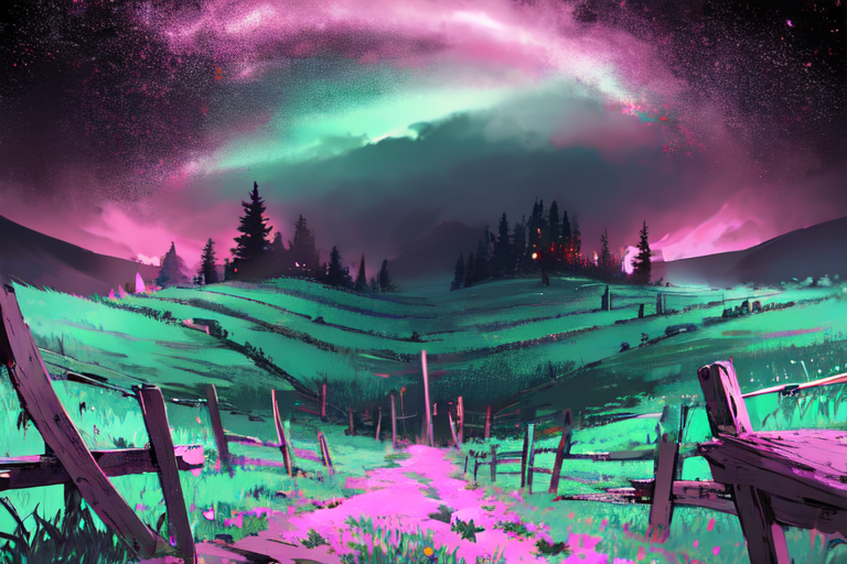 (otherworldly), highly insanely detailed, masterpiece, top quality, best quality, highres, 4k, 8k, RAW photo, (very aesthetic, beautiful and aesthetic), farm, fields, barn, fence, fantfa, <lora:FantasyFarm-10:1>, 
1girl, 
(light chestnut hair ), 
(pure magenta background,pure cyan background,pure yellow background ,gradient background,neon color,multicolored background,solid color,solid color background),âââ
