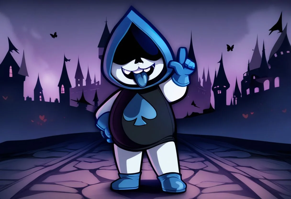 lancer, 1boy, castle background, full body, heart, standing, tongue out, masterpiece, best quality