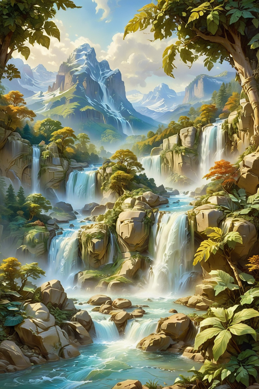 A masterfully crafted bas-relief landscape by a renowned classical artist, capturing a breathtaking mountain scene. The piece features majestic mountains rising in the background, cascading waterfalls, and lush forests in the foreground. Tiny details such as delicate leaves, rugged rock textures, and flowing water are intricately rendered, creating a sense of depth and realism. The scene is bathed in a soft, ethereal light, enhancing the serene and awe-inspiring atmosphere of the artwork.
masterfully crafted, bas-relief landscape, renowned classical artist, breathtaking mountain scene, majestic mountains, cascading waterfalls, lush forests, delicate leaves, rugged rock textures, flowing water, intricate details, depth, realism, soft ethereal light, serene, awe-inspiring, masterpiece, stunning, artistic.
<lora:add-detail-xl:1.0>,
<lora:EldritchMixIllustration_1.1:0.6>,
<lora:EnvyBetterHiresFixXL01:1.0>,
<lora:TQ_-_Relief_Paintings_XL:0.8>,
<lora:SDXLFaeTastic2400:0.6>