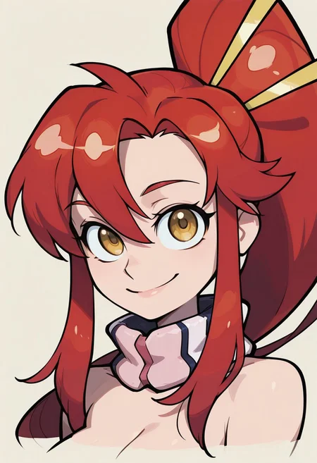 {{masterpiece,best quality,amazing quality,absurdres}}, {{flat shading, cel shading}},
BREAK
1girl, solo, simple background, portrait, upper body, looking at viewer, yoko littner, smile