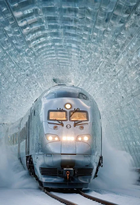 A super fast train in Stuttgart ,photo in phst artstyle, sacred geometry, cofzee, FrostedStyle, translucent, transparent