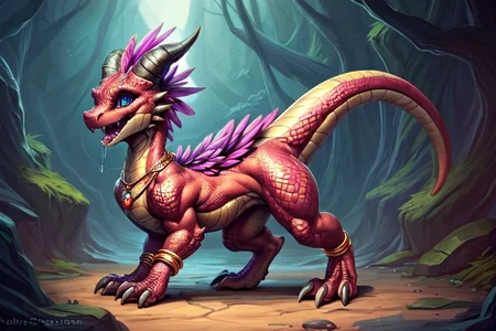 scalie, anthro, ((female)), ((kobold:1.3)), detailed pink scales, detailed scales, intricate scales, ((small breasts)), (nude), (detailed face), (detailed eyes:2), (big eyes:0.5), claws, open mouth, grin, (fangs:1.3), cute, young, muscular, athletic, elegant, beautiful, claws, (slit pupils), bright eyes, expressive eyes, (chubby:0.5), (plump:0.5), smiling, happy, 
((((head with thick long feathers)))), ((feathered arms, feathered legs)) covered in feathers, 
presenting, all fours, ass up, raised tail, rear view shot, back turned, facing away, backside,
(saliva), (drooling:0.5),
<lora:dragon:0.1>,
<lora:addmoredetails:0.1>,
<lora:Velociraptor_Dino:0.1>,
<lora:deathclaw:0.1>,
<lora:azt3ch:0.1>,
<lora:sailor_moon:1.0>
by darkgem, by thesecretcave, by silverfox5213, , 
((golden bracelet, golden anklet, golden necklace, golden earrings, iridescent gold, collar, golden tiara)),
noon, sunlight, 
on a beach, 
(ambient light on the body),
Ray tracing, dutch angle, concept art, highly detailed, (hi res), ((masterpiece)), ((best quality)) masterpiece, best quality, masterpiece, best quality, cinematic composition, (masterpiece, best quality, ultra realistic, 4k, (high detail:1.3), sharp focus,