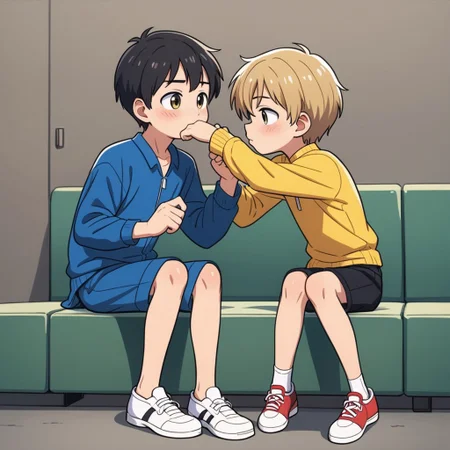 Boy young smelling tap shoes near nose