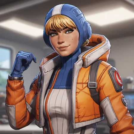 comic portrait of wattson (apex legends) woman <lora:Watts0n:0.6>, dancing in a lab background, high contrast . graphic illustration, comic art, graphic novel art, vibrant, highly detailed