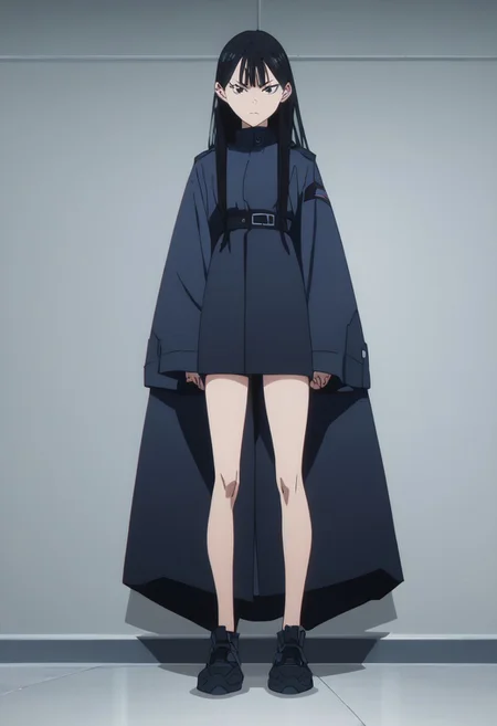 score_9, score_8_up, score_8, , full body, view from under, looking at viewer, small breasts, thin thighs, long hair, black hair, anime screencap
